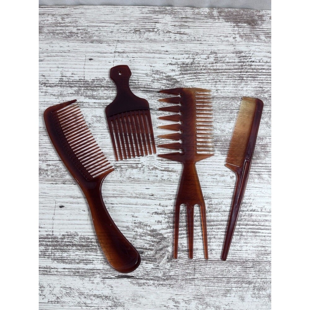 Vintage Faux Tortoise Shell Hair Comb Set 4pc NOS Unused Retro Styling Picks